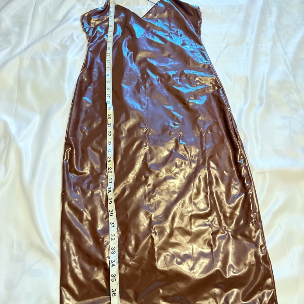 Chocolate Brown Faux Leather Slip Dress – Size M - Picture 5 of 7
